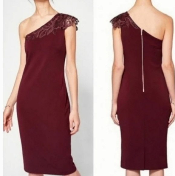 Ted Baker Red Asymmetrical One Shoulder Cocktail Dress - Picture 1 of 9